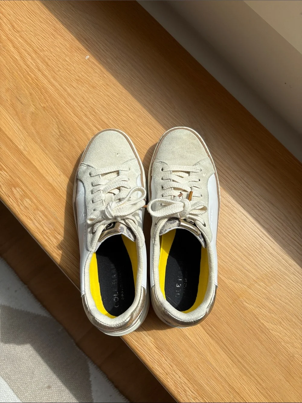 Cole Haan Cream and Gold Casual Suede Sneakers